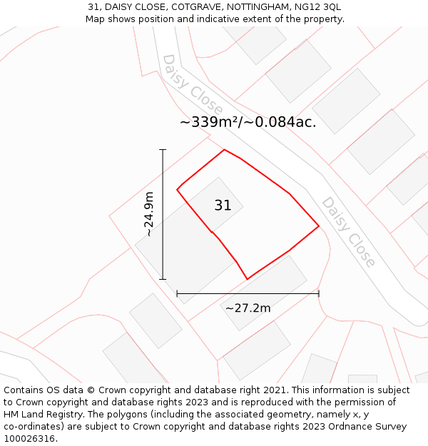 31, DAISY CLOSE, COTGRAVE, NOTTINGHAM, NG12 3QL: Plot and title map