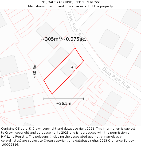 31, DALE PARK RISE, LEEDS, LS16 7PP: Plot and title map