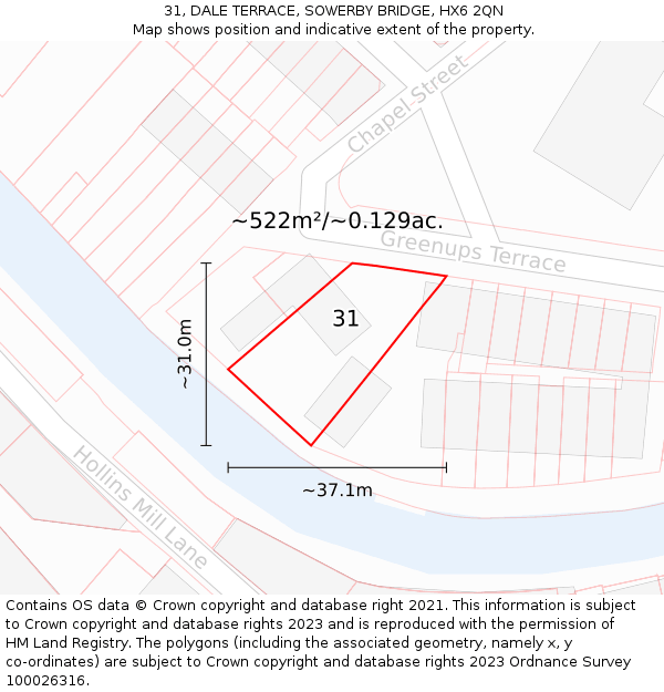 31, DALE TERRACE, SOWERBY BRIDGE, HX6 2QN: Plot and title map