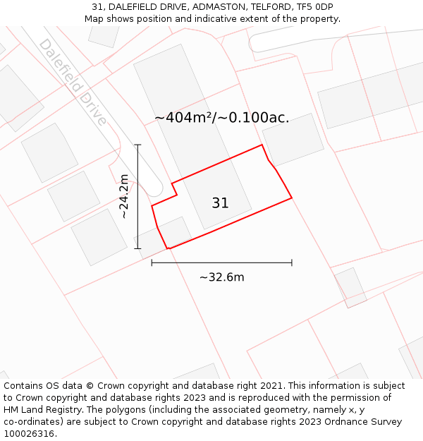 31, DALEFIELD DRIVE, ADMASTON, TELFORD, TF5 0DP: Plot and title map