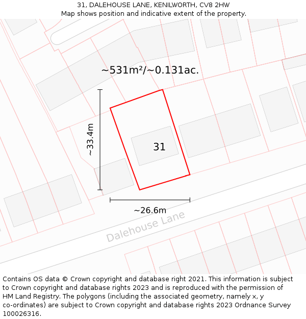 31, DALEHOUSE LANE, KENILWORTH, CV8 2HW: Plot and title map