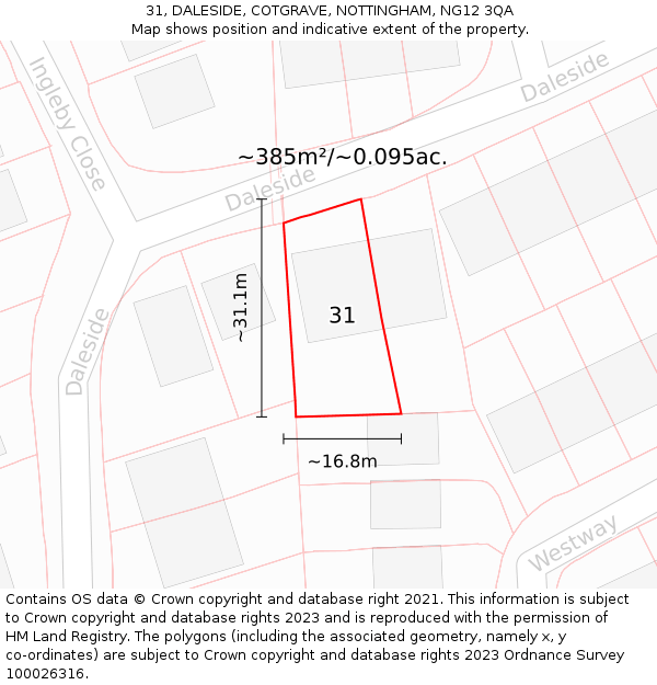 31, DALESIDE, COTGRAVE, NOTTINGHAM, NG12 3QA: Plot and title map
