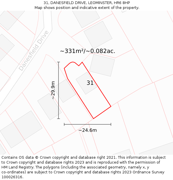 31, DANESFIELD DRIVE, LEOMINSTER, HR6 8HP: Plot and title map