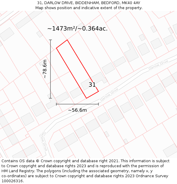 31, DARLOW DRIVE, BIDDENHAM, BEDFORD, MK40 4AY: Plot and title map