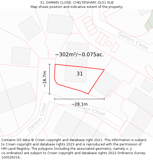 31, DARWIN CLOSE, CHELTENHAM, GL51 0UE: Plot and title map