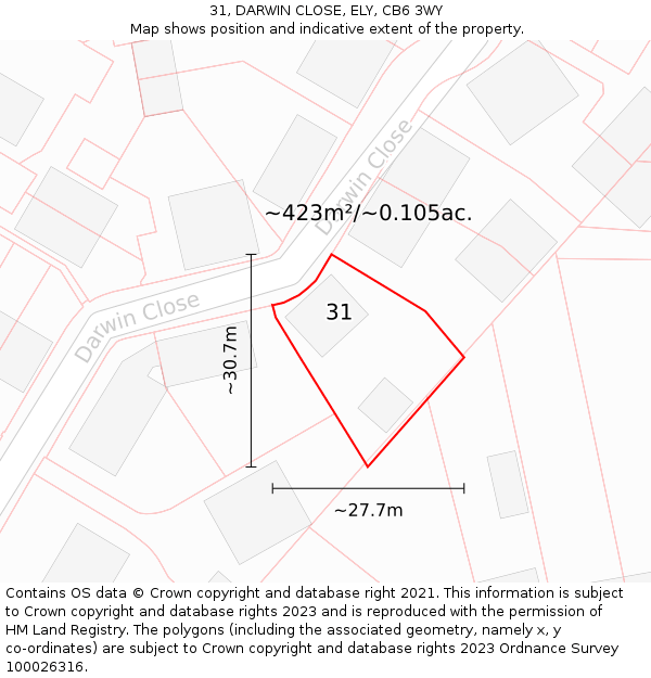 31, DARWIN CLOSE, ELY, CB6 3WY: Plot and title map