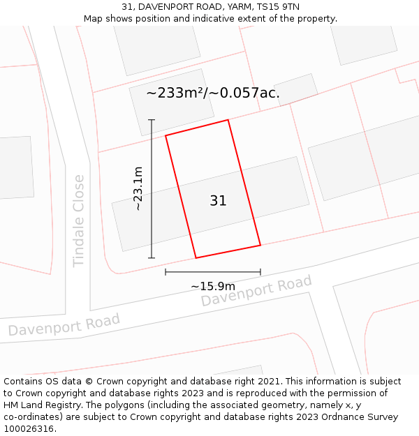 31, DAVENPORT ROAD, YARM, TS15 9TN: Plot and title map