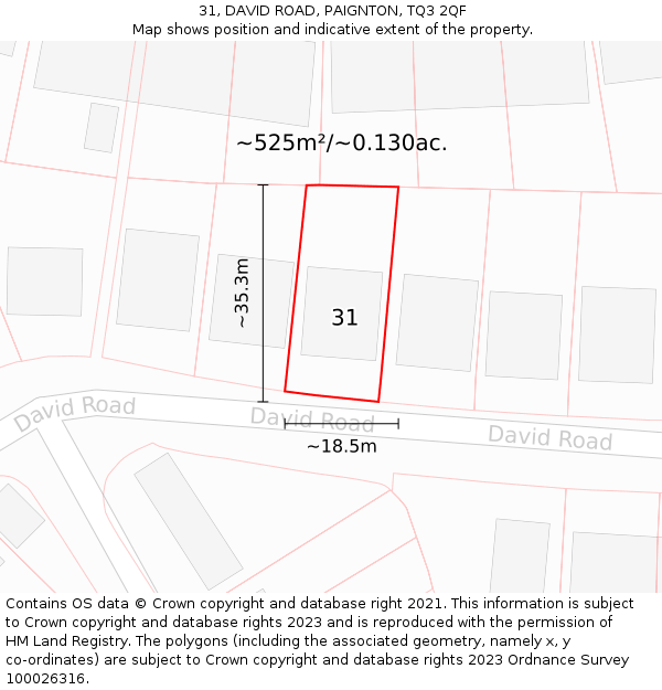 31, DAVID ROAD, PAIGNTON, TQ3 2QF: Plot and title map