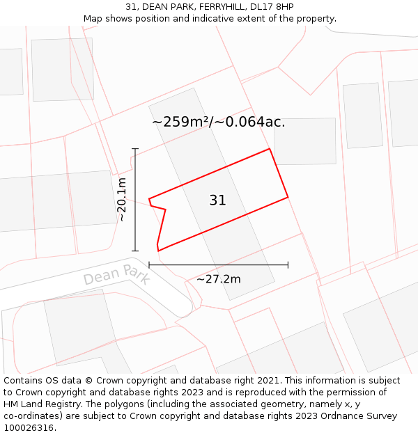 31, DEAN PARK, FERRYHILL, DL17 8HP: Plot and title map