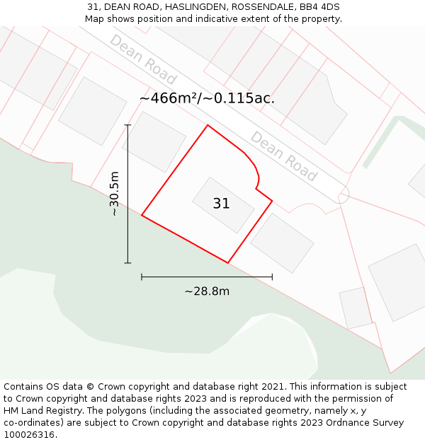 31, DEAN ROAD, HASLINGDEN, ROSSENDALE, BB4 4DS: Plot and title map