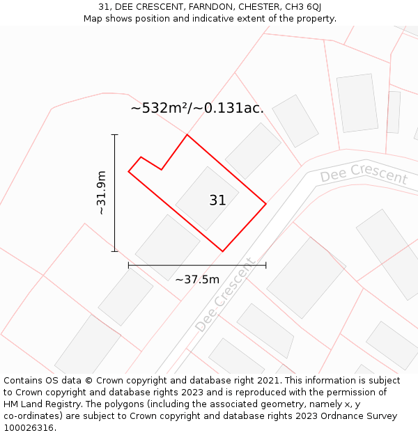 31, DEE CRESCENT, FARNDON, CHESTER, CH3 6QJ: Plot and title map