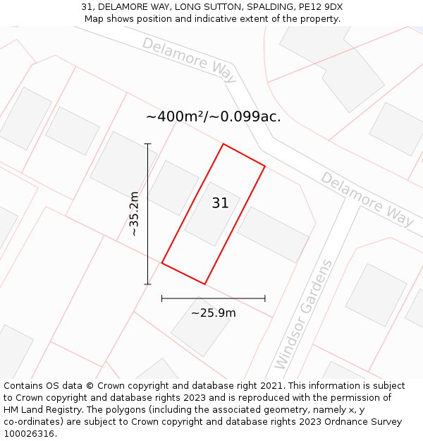 31, DELAMORE WAY, LONG SUTTON, SPALDING, PE12 9DX: Plot and title map