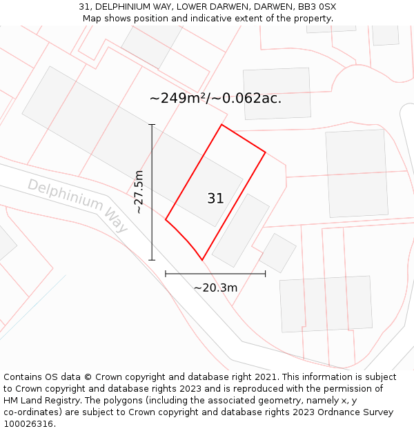 31, DELPHINIUM WAY, LOWER DARWEN, DARWEN, BB3 0SX: Plot and title map