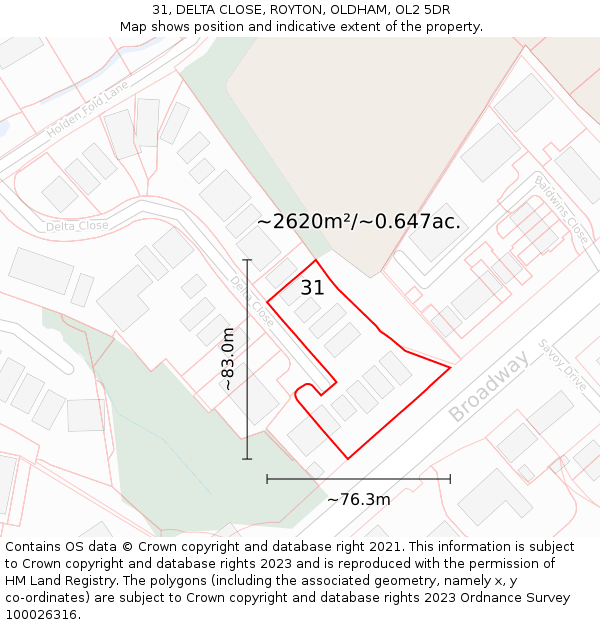 31, DELTA CLOSE, ROYTON, OLDHAM, OL2 5DR: Plot and title map