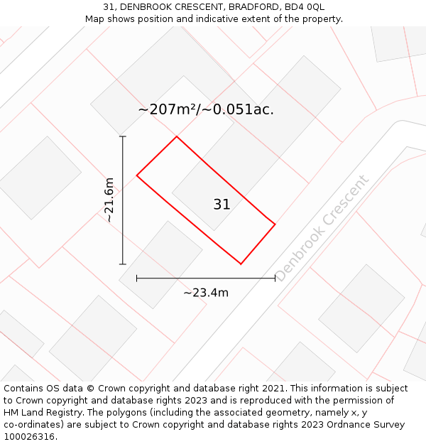 31, DENBROOK CRESCENT, BRADFORD, BD4 0QL: Plot and title map