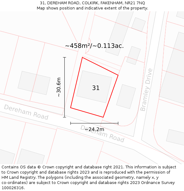 31, DEREHAM ROAD, COLKIRK, FAKENHAM, NR21 7NQ: Plot and title map