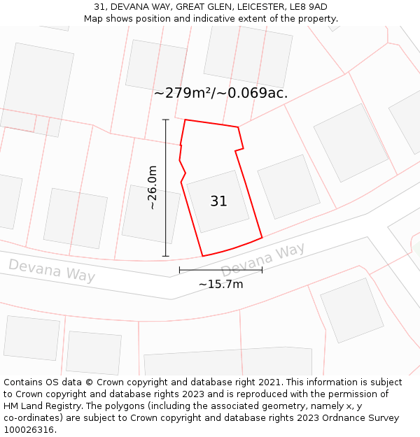 31, DEVANA WAY, GREAT GLEN, LEICESTER, LE8 9AD: Plot and title map