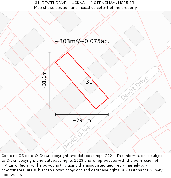 31, DEVITT DRIVE, HUCKNALL, NOTTINGHAM, NG15 8BL: Plot and title map