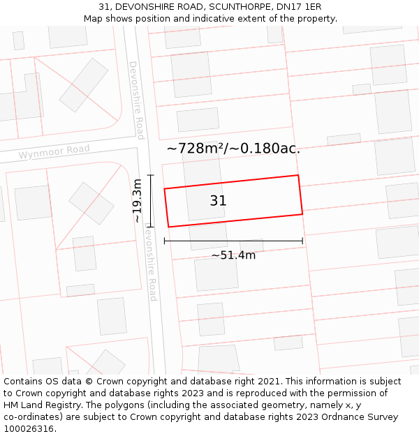 31, DEVONSHIRE ROAD, SCUNTHORPE, DN17 1ER: Plot and title map
