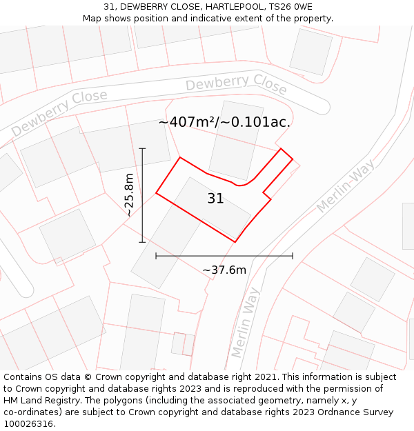 31, DEWBERRY CLOSE, HARTLEPOOL, TS26 0WE: Plot and title map