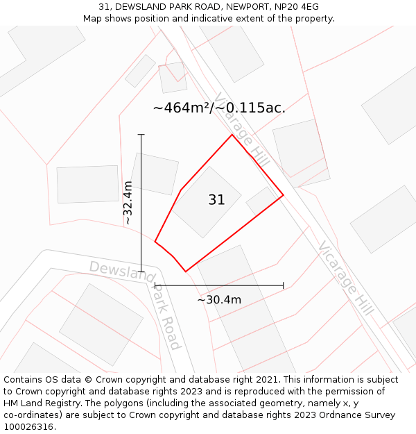 31, DEWSLAND PARK ROAD, NEWPORT, NP20 4EG: Plot and title map