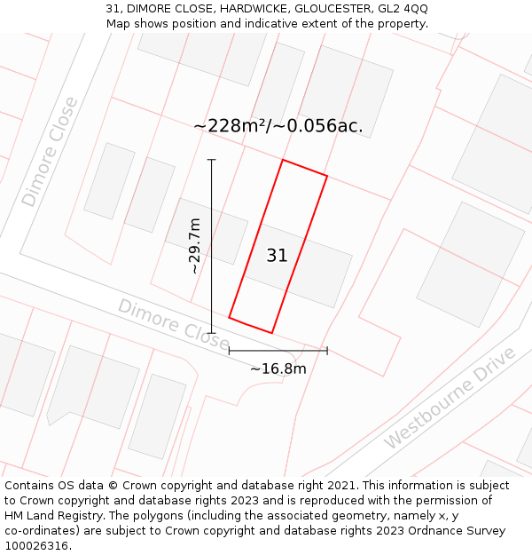 31, DIMORE CLOSE, HARDWICKE, GLOUCESTER, GL2 4QQ: Plot and title map