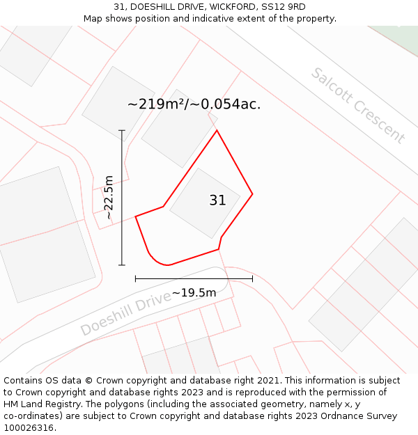 31, DOESHILL DRIVE, WICKFORD, SS12 9RD: Plot and title map