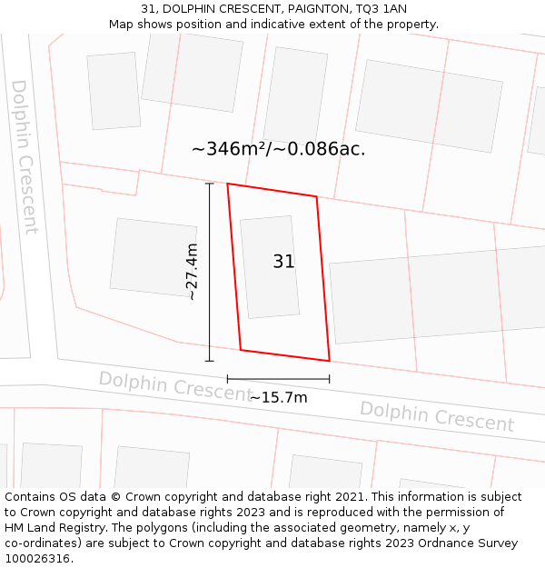 31, DOLPHIN CRESCENT, PAIGNTON, TQ3 1AN: Plot and title map
