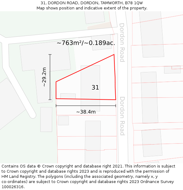 31, DORDON ROAD, DORDON, TAMWORTH, B78 1QW: Plot and title map