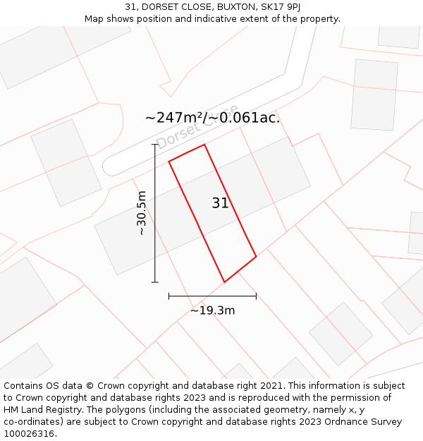 31, DORSET CLOSE, BUXTON, SK17 9PJ: Plot and title map