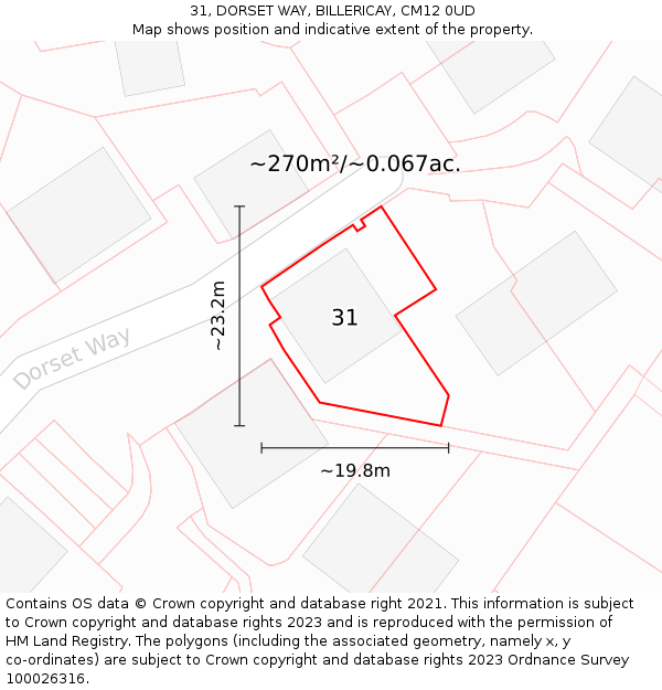 31, DORSET WAY, BILLERICAY, CM12 0UD: Plot and title map