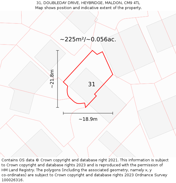 31, DOUBLEDAY DRIVE, HEYBRIDGE, MALDON, CM9 4TL: Plot and title map