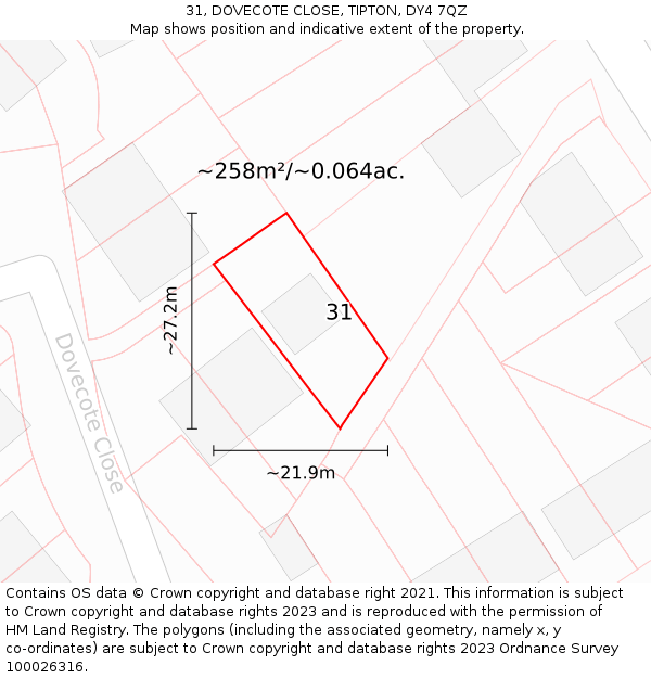 31, DOVECOTE CLOSE, TIPTON, DY4 7QZ: Plot and title map