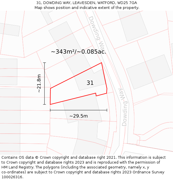 31, DOWDING WAY, LEAVESDEN, WATFORD, WD25 7GA: Plot and title map