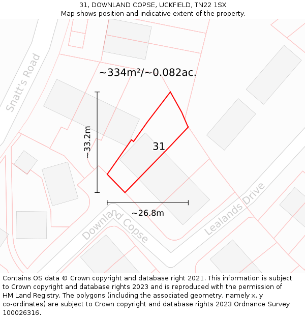 31, DOWNLAND COPSE, UCKFIELD, TN22 1SX: Plot and title map