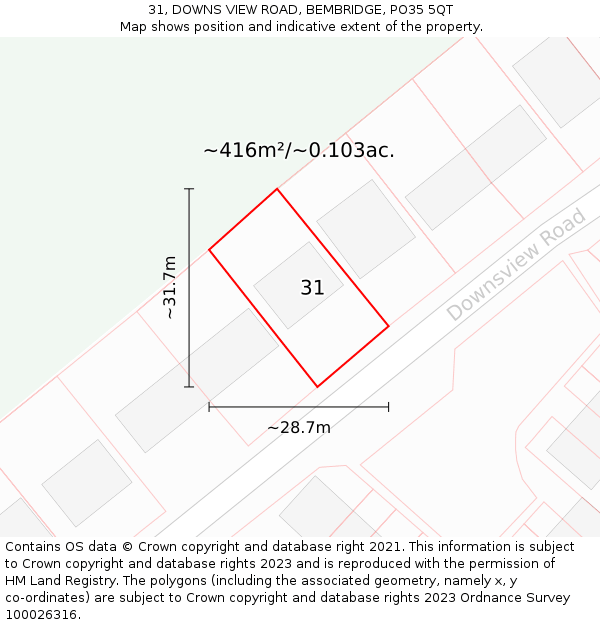 31, DOWNS VIEW ROAD, BEMBRIDGE, PO35 5QT: Plot and title map