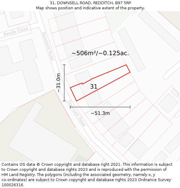 31, DOWNSELL ROAD, REDDITCH, B97 5RP: Plot and title map