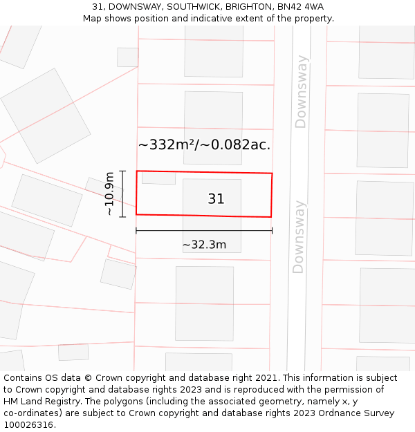 31, DOWNSWAY, SOUTHWICK, BRIGHTON, BN42 4WA: Plot and title map