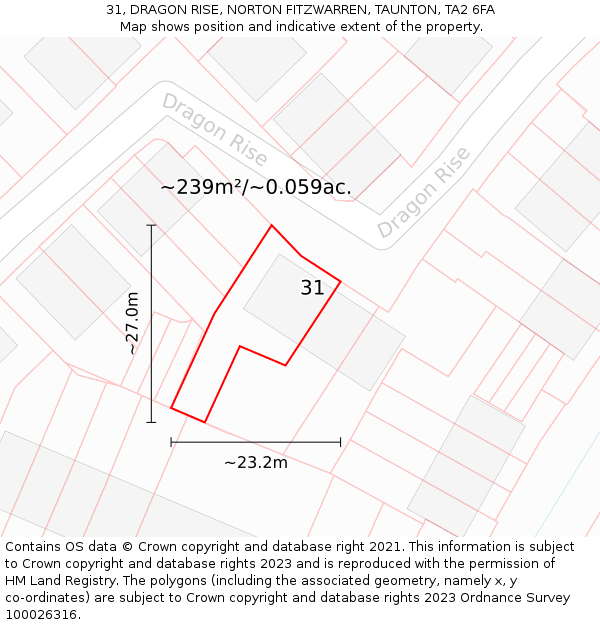 31, DRAGON RISE, NORTON FITZWARREN, TAUNTON, TA2 6FA: Plot and title map