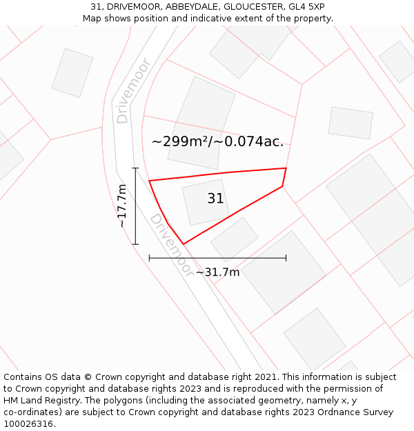 31, DRIVEMOOR, ABBEYDALE, GLOUCESTER, GL4 5XP: Plot and title map
