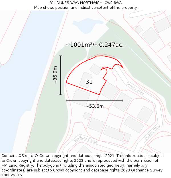 31, DUKES WAY, NORTHWICH, CW9 8WA: Plot and title map