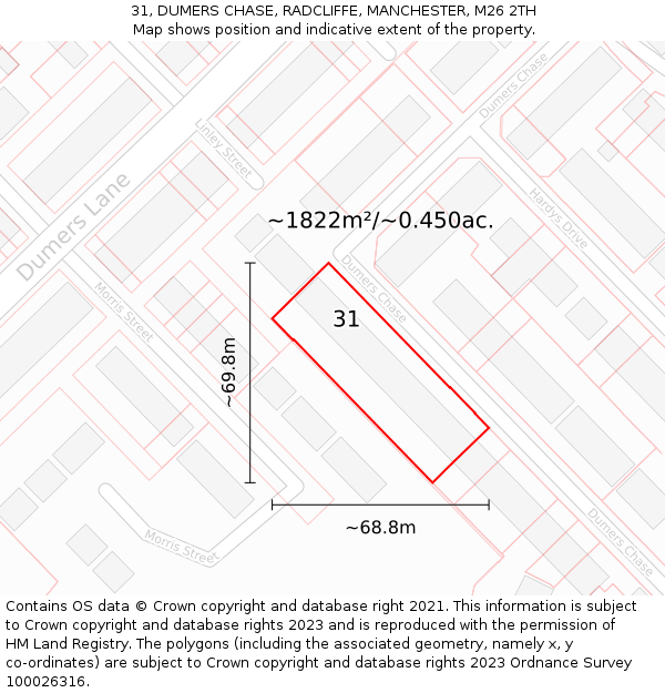 31, DUMERS CHASE, RADCLIFFE, MANCHESTER, M26 2TH: Plot and title map