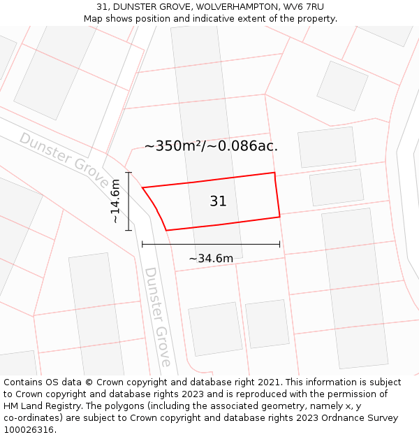 31, DUNSTER GROVE, WOLVERHAMPTON, WV6 7RU: Plot and title map
