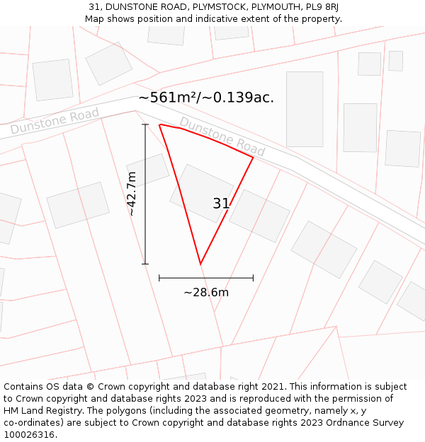 31, DUNSTONE ROAD, PLYMSTOCK, PLYMOUTH, PL9 8RJ: Plot and title map