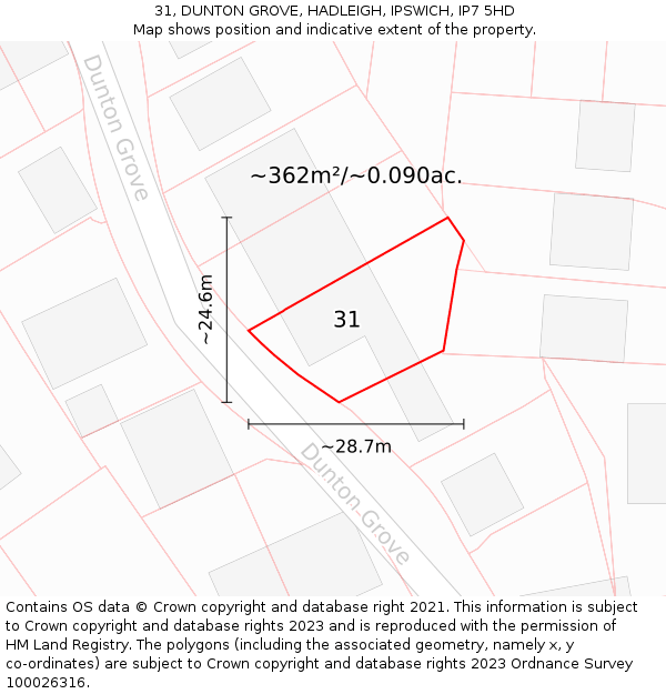 31, DUNTON GROVE, HADLEIGH, IPSWICH, IP7 5HD: Plot and title map