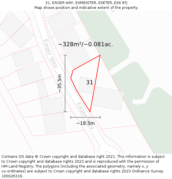 31, EAGER WAY, EXMINSTER, EXETER, EX6 8TJ: Plot and title map
