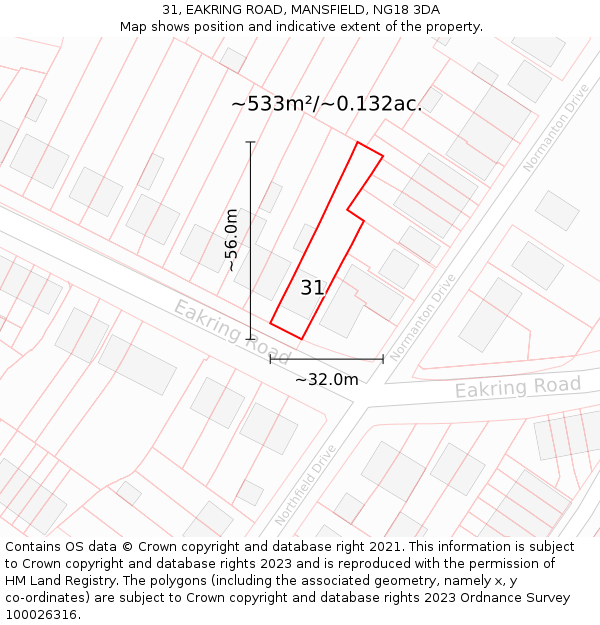 31, EAKRING ROAD, MANSFIELD, NG18 3DA: Plot and title map
