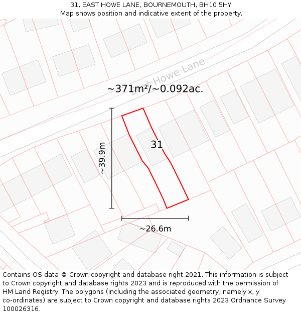 31, EAST HOWE LANE, BOURNEMOUTH, BH10 5HY: Plot and title map