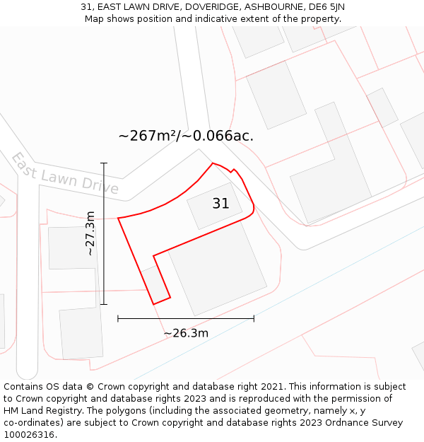 31, EAST LAWN DRIVE, DOVERIDGE, ASHBOURNE, DE6 5JN: Plot and title map