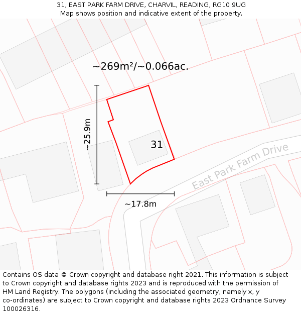 31, EAST PARK FARM DRIVE, CHARVIL, READING, RG10 9UG: Plot and title map